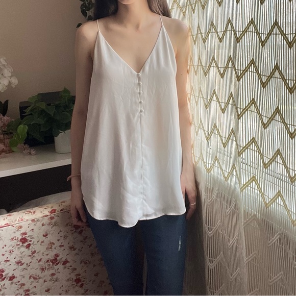 Loft White Sheer Button Long Tank Size Small - Picture 2 of 4